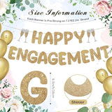Pre Strung Happy Engagement Banner Glitter Engagement Party Decorations For Congratulations Engaged Wedding Shower Signs Decor(Champagne Gold)