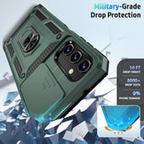 for Samsung Galaxy A03S Case with Slide Camera Lens Cover, HD Screen Protector, Military Grade Drop Protection, Magnetic Rotated Ring Holder Kickstand Phone Case (Pine Green)