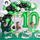 10Th Birthday Soccer Balloon Arch,10Th Soccer Garland Kit With Green Number 10 Balloon Football Balloons For Boys Kids 10 Birthday Party Decorations