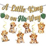 A Little King Is On His Way Banner, Lion King Baby Shower Decorations, Gold Glitter Lion Banner For Jungle Birthday Party Decorations