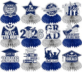 12pcs Graduation Table Decorations,Silver and Navy Blue Graduation Decorations 2026 Graduation Centerpieces for Tables,Class of 2026 Centerpieces Honeycomb for Congrats Grad Table Decor (Navy Blue)
