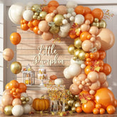 143Pcs Fall Thanksgiving Balloon Arch Kit Sand Orange Gold for Baby Shower Party
