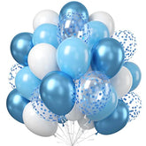 Blue and White Balloons 12 Inch Latex Metallic Confetti Helium Balloons Party Decor