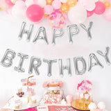 Happy Birthday Balloons Banner - 16 Inch Mylar Foil Balloon Letters & Reusable Silver Balloons Kit - Birthday Decorations & Party Favor Supplies