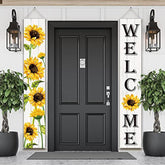 Sunflower Welcome Hanging Banners Summer Porch Banners Flags Summer Door Hanging Decorations For Front Door Garden Home Yard Sunflower Party Decorations(White Background)