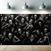Halloween Skeleton Ghouls Backdrop 71x43 Inch Creepy Undead Ghost Banner for Haunted House Decor