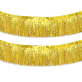 Gold Foil Fringe Garland 10Ft 2Packs, Metallic Foil Tinsel Fringe Banners For Parade Float Decorations Wedding, Birthday Party Graduation (Two Gold)