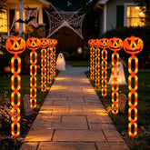 Halloween Decorations Outdoor Solar Pumpkin Chain Stake Lights, 6 Pack Orange Jack O Lantern Halloween Pathway Decor Lights for Halloween Display Garden Yard Lawn Grave Porch Spooky Decor