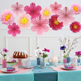12Pcs Paper Flowers Fans Hot Pink Party Decorations Tissue Paper Flowers Decorations For Girl Groovy Birthday Baby Shower Wedding Bachelorette Room Wall Hanging Décor