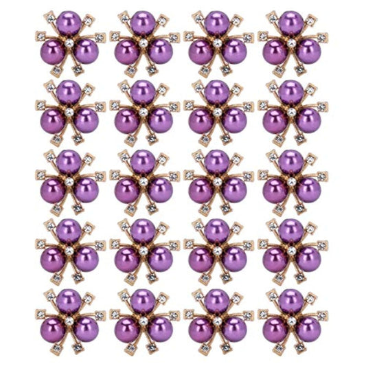 20Pcs Rhinestone Pearl Embellishments Pearl Flower Buttons Brooch Colo