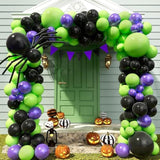Halloween Balloon Arch Kit - Black, Green & Metallic Purple with Spider and Long Balloons