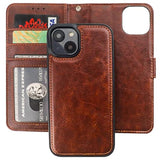 Detachable Wallet Case For Iphone 14 Rfid Blocking Card Slots Holder Premium Pu Leather Magnetic Kickstand Shockproof Wrist Strap Removable Flip Protective Cover 5G 6.1 Inch (Brown)