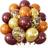 Fall Thanksgiving Balloons 12Inch Burgundy Orange Gold Confetti Balloons for Autumn Party Decor