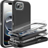 For Iphone 16E Case, Military Grade 3 In 1 Heavy Duty Shockproof/Drop Proof/Dust Proof Case With 2Pcs Tempered Glass Screen Protector (Black/Grey)
