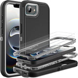 For Iphone 16E Case, Military Grade 3 In 1 Heavy Duty Shockproof/Drop Proof/Dust Proof Case With 2Pcs Tempered Glass Screen Protector (Black/Grey)