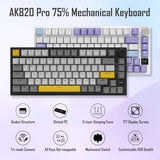 Ajazz Ak820 Pro 75% Gasket Rgb Wireless Mechanical Keyboard With Tft Screen, Volume Knob, Bluetooth/2.4G/Wired 3-Modes, Compact 82 Hot-Swap Keys, Tricolor Pbt Keycap, 4000 Mah (Gray&Yellow 3-Modes)