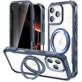 Privacy Case For Iphone 16 Pro Max With 360° Rotatable Stand, Fit For Magsafe Military Grade Drop Tested 9H Privacy Screen Protector Ring Kickstand Anti Peep Full Body Shockproof Rugged Magnetic Case