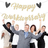 Pre-Strung Happy Work Anniversary Decorations Banner Gold Glitter Workiversary Sign For Work Party Office Party Theme No Diy