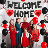 Black & Red Welcome Home Balloon Set – Banner, Confetti and Heart Balloons for Party Decor