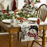 Xmas Trees Let It Snow Black Snowman Christmas Table Runner, Seasonal Winter Holiday Kitchen Dining Table Decoration For Home Party Decor 13X60 Inch