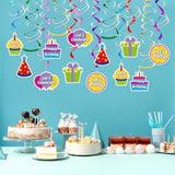 18PCS Colorful Birthday Swirl Decorations with Fun Signs for Parties