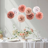Rose Gold Tissue Paper Pom Poms Flowers Dusty Pink Coral Polka Dot Wall Hanging Wedding Birthday Bridal Baby Shower Party Decorations 12" 10" Pack Of 12