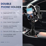 Dual Phone Holder For Car 360° Rotatable Car Mount Long Flexible Neck Adjustable Double Holder Universal Size Fits For Most 2 Phones 2.6"-4.3" Phone (Cradle)