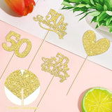 12 Pcs 50Th Anniversary Centerpiece Sticks Double Sided Gold Glitter Heart 50 Golden Wedding Anniversary Table Flower Centerpieces For Cheers To 50 Years Blessed & Loved Wedding Party Supplies