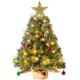 24"/2Ft Small Tabletop Christmas Tree With Lights With Star Treetop And Hanging Ornaments, Pre-Lit Artificial Christmas Green Led Mini Tabletop Tree For Xmas Decorations Indoor Outdoor