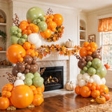 139PCS Fall Balloon Arch Kit with Orange Brown Green White Balloons for Autumn
