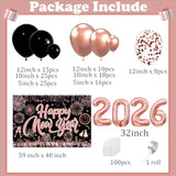 50pcs 12in Black Gold Silver New Year 2026 Balloons Party Garland Decor