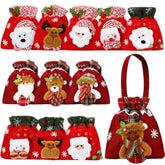 12 Pcs Christmas Gift Doll Bags Christmas Eve Apple Bags Reusable Drawstring Gift Bags Elk Bear Santa Claus Snowman Fabric Goody Bag For Christmas Candy Party Favors Holiday Wrapping
