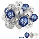 15-Pack Navy Blue and Silver 50th Birthday Balloons for Men