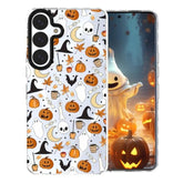 Ghost Phone Case For Galaxy A16 5G Clear Tpu+Black Camera Frame Protection Anti-Slip With Skull Bat Pumpkin Ghost Halloween Pattern Designed Phone Cover For Women