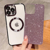 Compatible With 12 Pro Max Magnetic Glitter Case, Luxury Plating Cute Bling Clear Phone Case, Compatible With Magsafe For Women Girls With Camera Protector Back Cover - Purple
