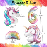 18pcs Unicorn 6th Birthday Decorations with Rainbow Balloons, Stars & Hearts for Girls