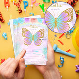 Butterfly Birthday Party Invitation, Floral Butterfly Themed Fillin Invites, 20 Gold Foil Invitations With Envelopes For Teens Boys & Girls (4 X 6), Kids Rainbow Party Favors Decorations And