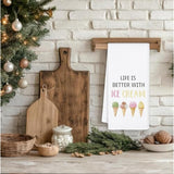 Summer Ice-Cream Kitchen Towels, Ice Creams Lovers Gifts Dish Tea Towels For Kitchen Decor, Life Is Better With Ice Cream Decorative Hand Towels For Bathroom, 16X24 Inch