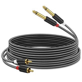 Dual 1/4" TS to Dual RCA Audio Cable 6Ft Gold-Plated Nylon Braided
