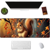 Cute Squirrel Gaming Mouse Pad, Autumn Leaf Mousepads For Gaming Home Office Work, Extended Mats Computer Keyboard Laptop, 31.5×11.8 Inch Large Desk Mat With Non-Slip Rubber Base