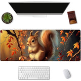 Cute Squirrel Gaming Mouse Pad, Autumn Leaf Mousepads For Gaming Home Office Work, Extended Mats Computer Keyboard Laptop, 31.5×11.8 Inch Large Desk Mat With Non-Slip Rubber Base