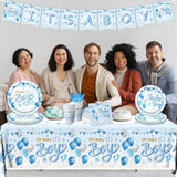 Blue Baby Shower Decorations For Boy, It'S A Boy Baby Shower Party Supplies With Baby Boy Plates Napkins Cups Banner Tablecloth For Baby Boy Gender Reveal Baby Shower Party Decor