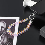 Crystal Beaded Phone Wrist Strap Keychain Lanyard Pink AB for Women