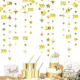 Gold 100Th Birthday Decorations Number 100 Circle Dot Twinkle Star Garland Hanging Streamer Bunting Banner Backdrop For Women Mens 100Th Anniversary Babys Happy 100 Days Birthday Party Decor Supplies