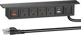 Under Desk Power Strip 8 in 1 4 Outlets 4 USB Ports 20W USB C 6FT Cord Black