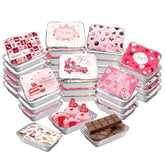 50Pcs Valentine Foil Containers With Lid, Valentine Leftover Containers Valentine'S Day Cookie Containers With Lids Aluminum Food Containers Storage For Baking, Valentine'S Day Treat Party, Cooking