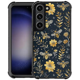 Compatible With Samsung Galaxy S23 Case,Vintage Yellow Bee Floral Amazing Pattern Design Shockproof Anti-Scratch Hard Pc Back Case For Samsung Galaxy S23