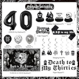 Death to My 30s Decor Backdrop Banner Swirls Sash Cake Topper Balloons for 40th Party