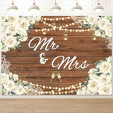 Mr and Mrs Bridal Shower Backdrop for Wedding Party Decorations White Floral Rustic Wooden Photography Background Bride to Be Engagement Proposal Anniversary Banner Photo Booth Props 7x5ft