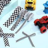 3 Rolls Black Grosgrain Ribbon White Checkered Printed Ribbon Racing C